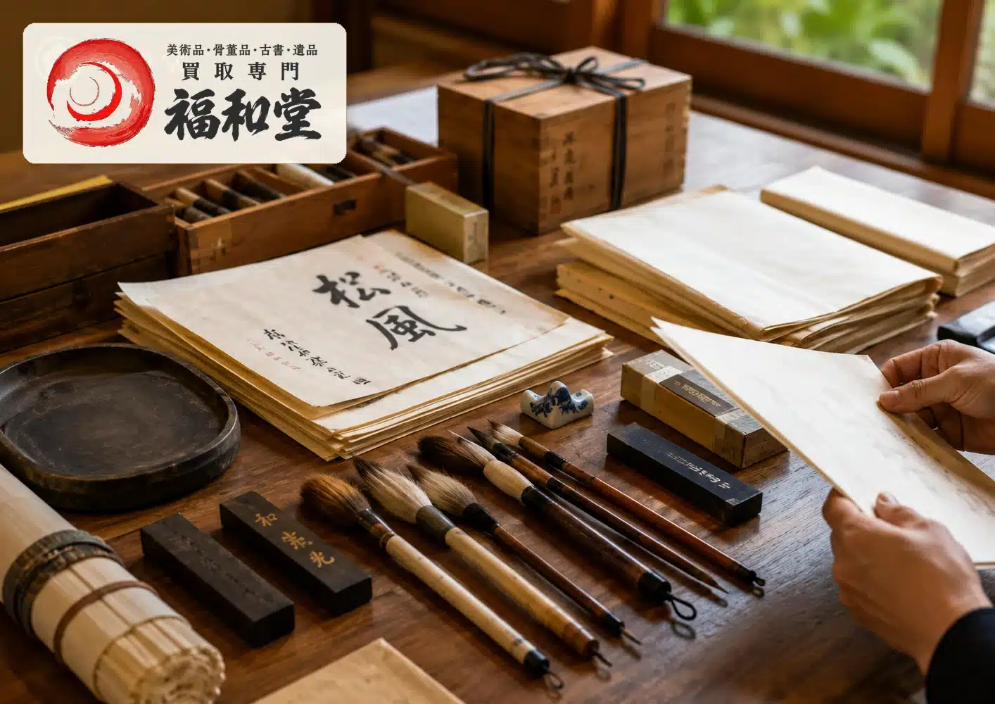 実家整理で出てきた墨・硯・筆・半紙などの書道具一式