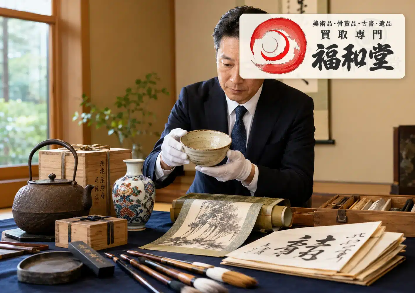 遺品整理で出てきた骨董品・書道具をまとめて確認する福和堂の査定相談