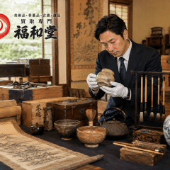 蔵や納戸の片付けで出てきた茶道具・掛軸・書道具を確認する福和堂の骨董品査定